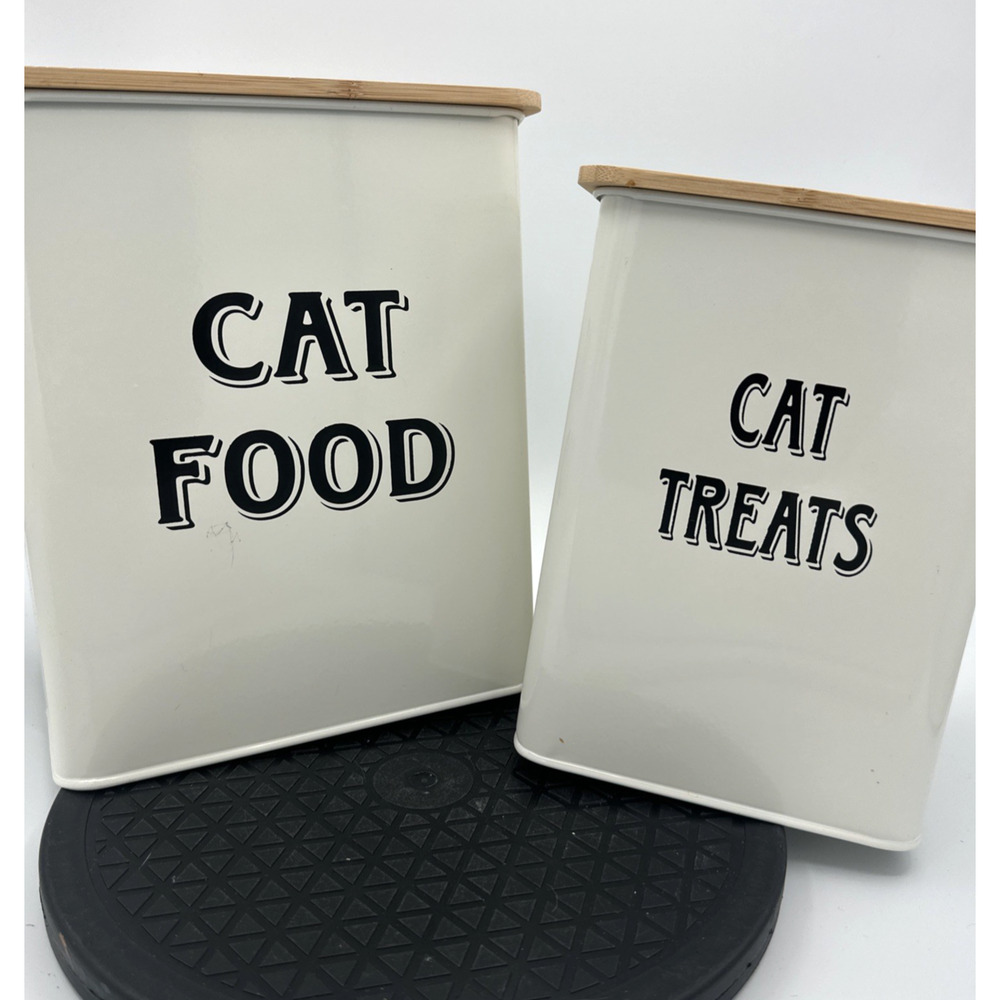 New Metal Tin White Cat Fond And Cat Treat Canisters